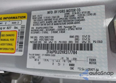 2017 Ford Fusion Hybrid Se from USA, damaged, VIN 3FA6P0LU2HR317784